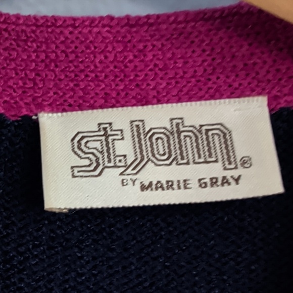 St. John Vintage Navy and Pink Button-Up Knit Sweater Dress - Picture 4 of 11